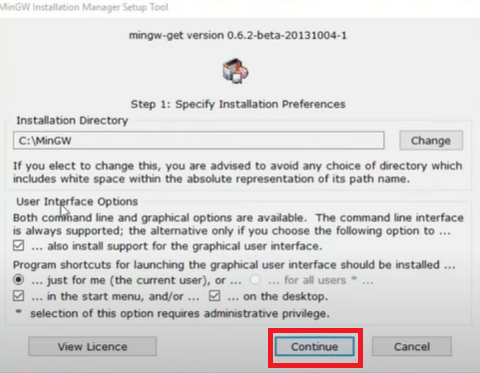 How MinGW installation for Windows 10 is done?