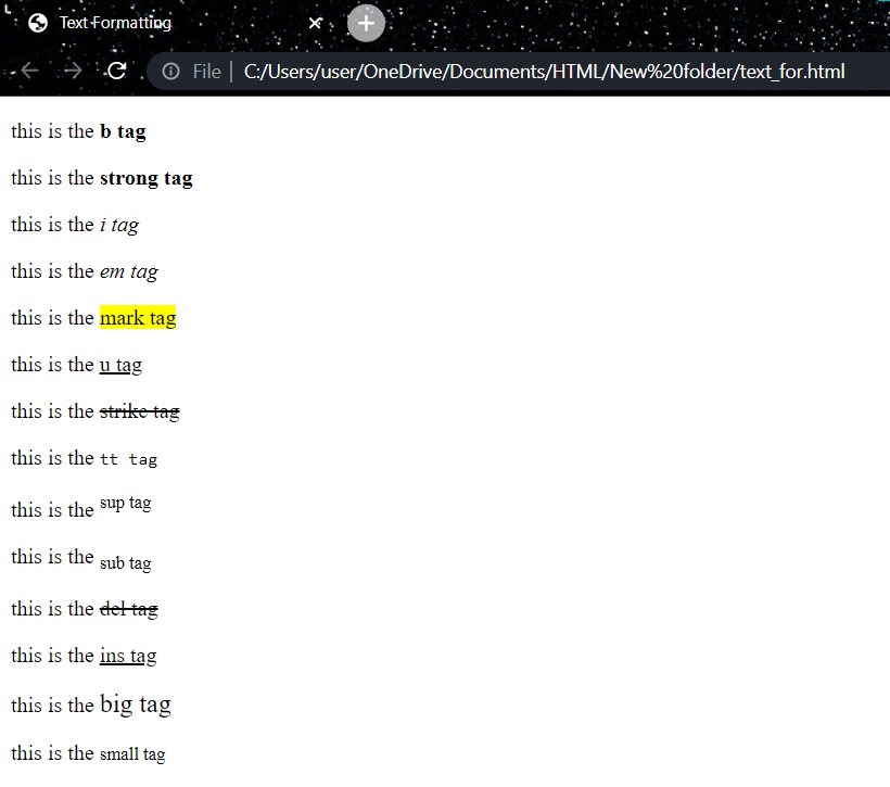 HTML - Text Formatting