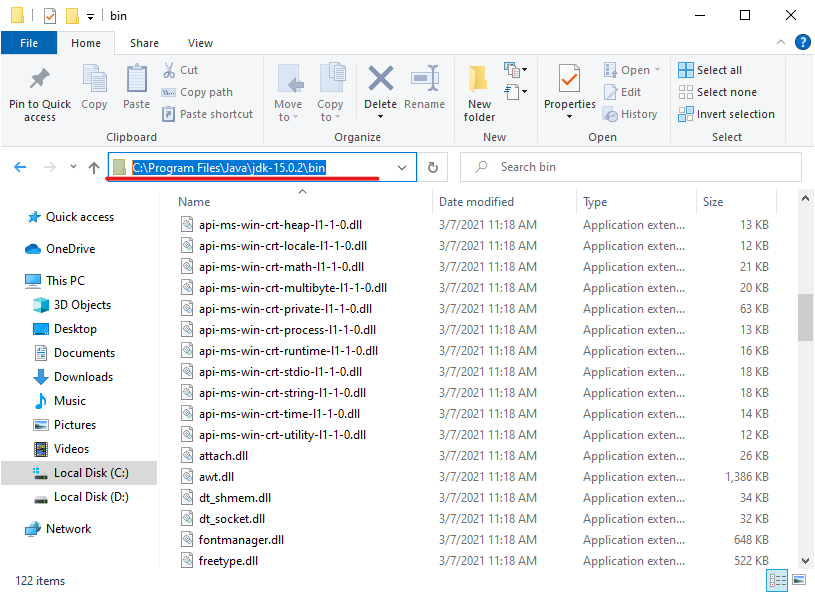 Copy the path of the bin folder