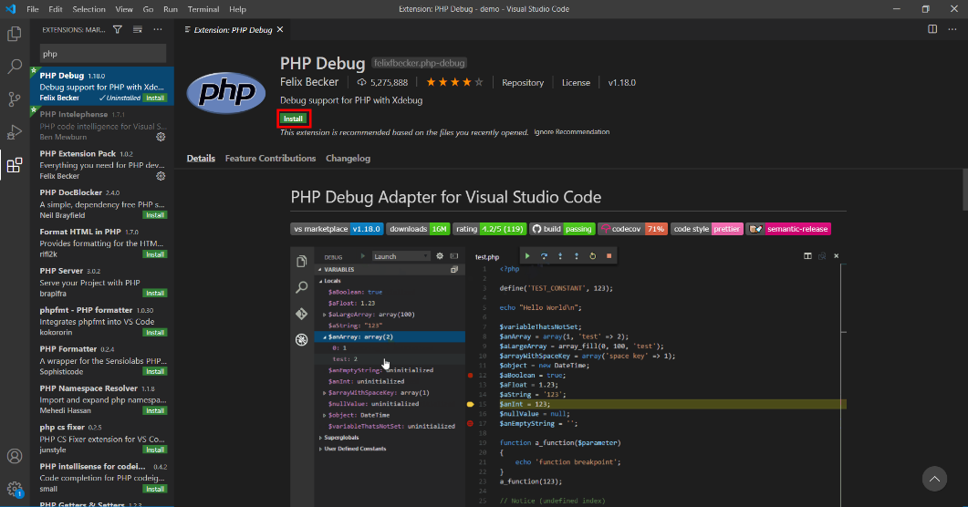 IDE Installation for PHP - Step 12