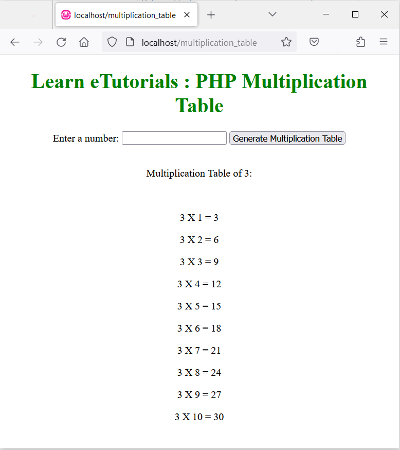 PHP: Multiplication Table