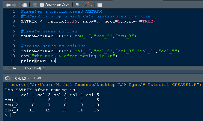Program to name rows and columns of the matrix